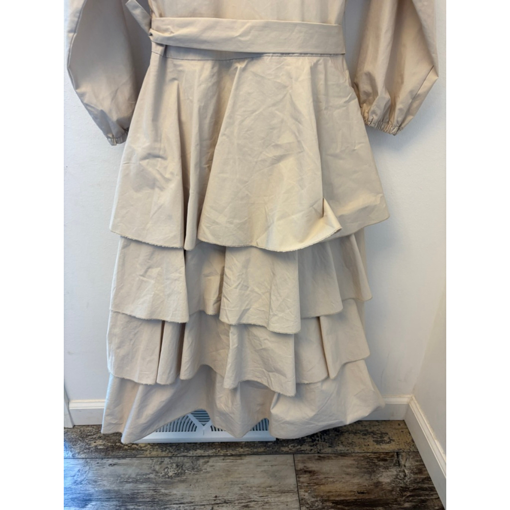 HT Mila Tiered Shirt Dress Cream Belted Midi Maxi Small - Picture 9 of 10